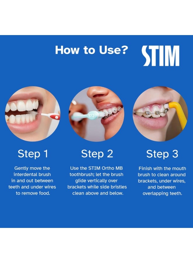 STIM Ortho MB Toothbrush For Braces, Super Soft Bristles For Adults - Pack of 3 - Image 5
