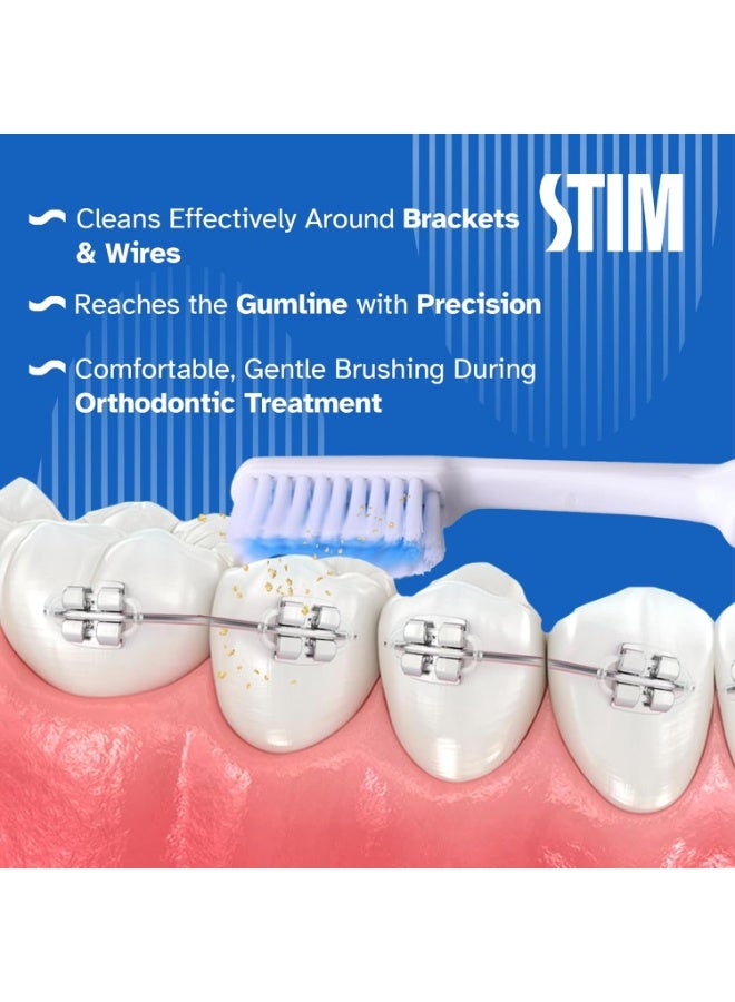 STIM Ortho MB Toothbrush For Braces, Super Soft Bristles For Adults - Pack of 3 - Image 3