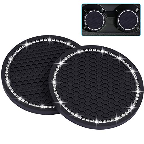Wisdompro Bling Car Coasters Wisdompro 2 Pack PVC Car Cup Holder Insert Coaster Anti Slip Universal Vehicle Interior Accessories Crystal Glitter Cup Mats for Women and Men275 Diameter Black