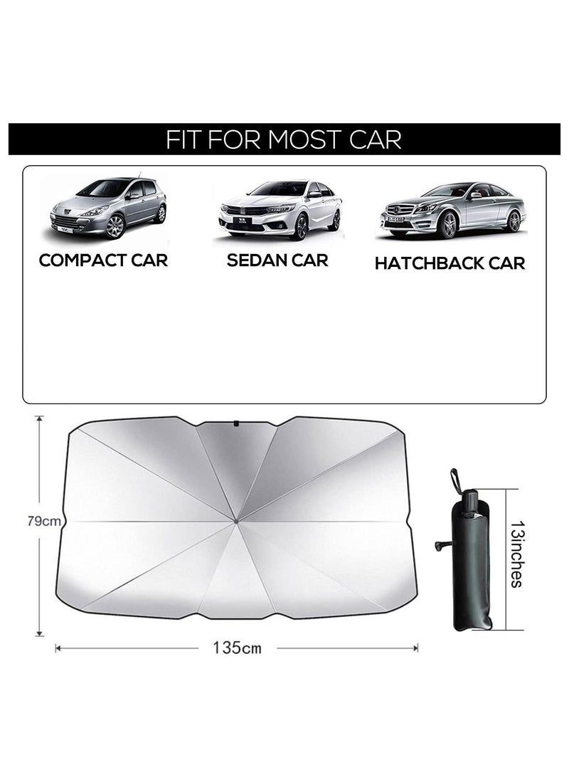 Car Windshield Sun Shade Foldable Umbrella Reflective Sunshade for Vehicle Blocks UV Rays and Heat, Sun Visor Protector to Keep Your Vehicle Cool, Fits Front Windshields of Various Size