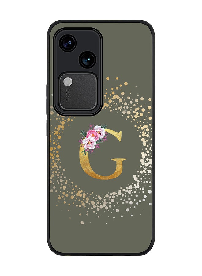 Stylizedd Rugged Black edge case for Vivo V30 5G, Slim fit Cover Custom Monogram Initial Letter Floral Pattern Alphabet - G  (Olive Green ) - Image 1