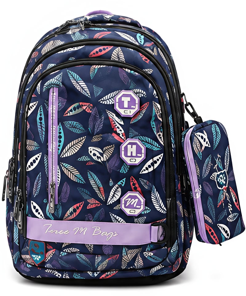 Three MSchool Backpack with Pencil Case and Medal Multicolor Floral 6Z - Image 1