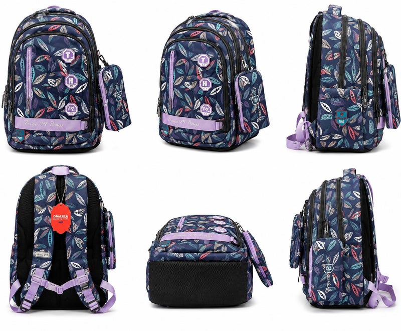 Three MSchool Backpack with Pencil Case and Medal Multicolor Floral 6Z - Image 2