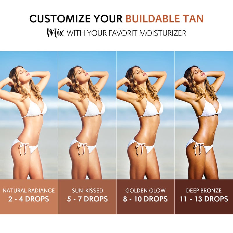 Glossiva Self Tanning Drops - Sunless Tan for a Sun-Kissed Bronze - Beauty Skin Self Tanner - Gradual Glow for Face and Body - Long-Lasting for a Week, 1.01 Fl Oz - Image 2