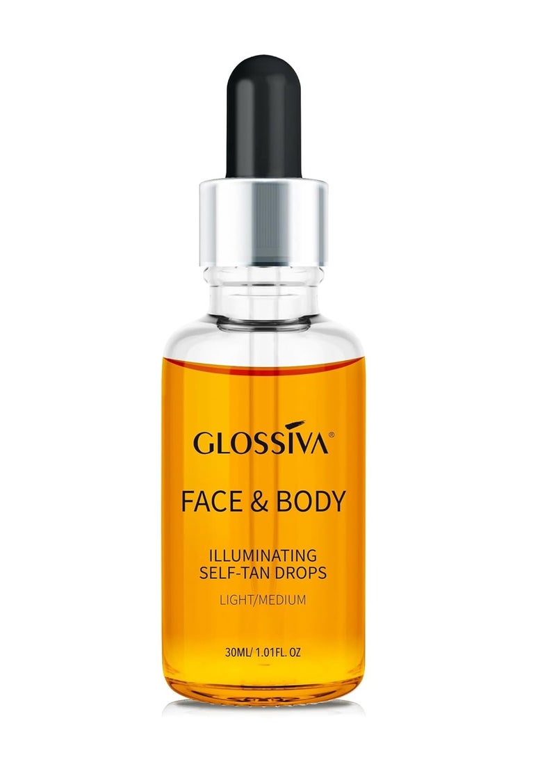 GLOSSIVA - Self Tanning Drops - Sunless Tan for a Sun-Kissed Bronze - Beauty Skin Self Tanner - Gradual Glow for Face and Body - Long-Lasting for a Week, 1.01 Fl Oz - Image 1