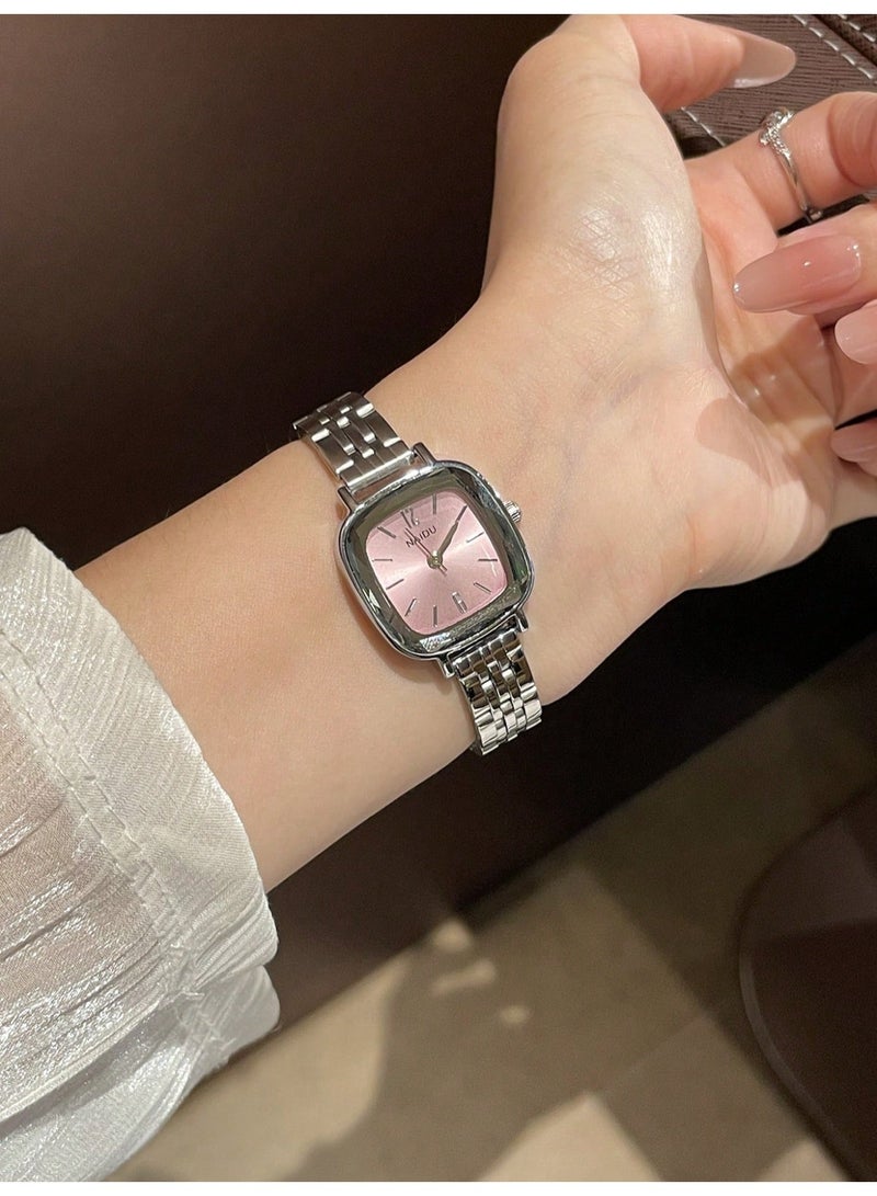 NAIDU Women's Small Square Watch Stylish Fashionable Vintage Design Stainless Steel Quartz Wristwatch Suitable for Everyday Wear - Image 1