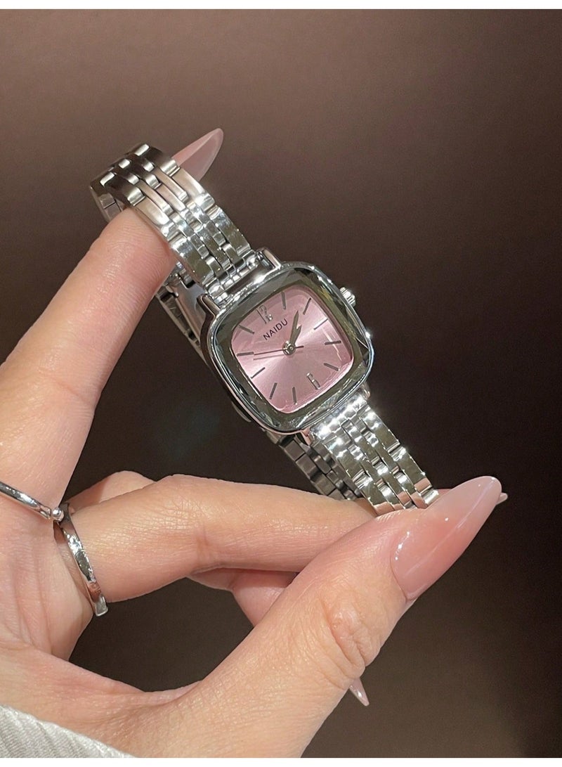 NAIDU Women's Small Square Watch Stylish Fashionable Vintage Design Stainless Steel Quartz Wristwatch Suitable for Everyday Wear - Image 3