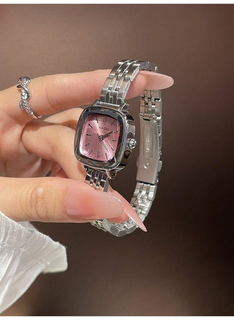 NAIDU Women's Small Square Watch Stylish Fashionable Vintage Design Stainless Steel Quartz Wristwatch Suitable for Everyday Wear - Image 4