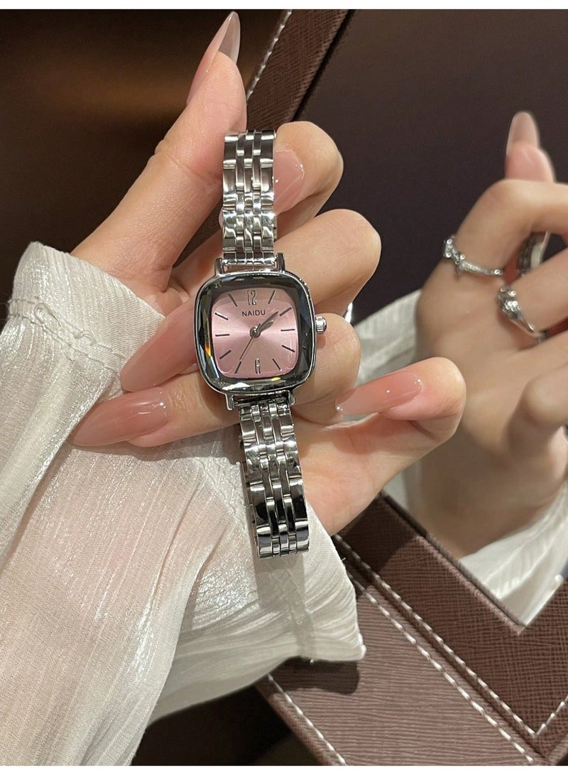 NAIDU Women's Small Square Watch Stylish Fashionable Vintage Design Stainless Steel Quartz Wristwatch Suitable for Everyday Wear - Image 2