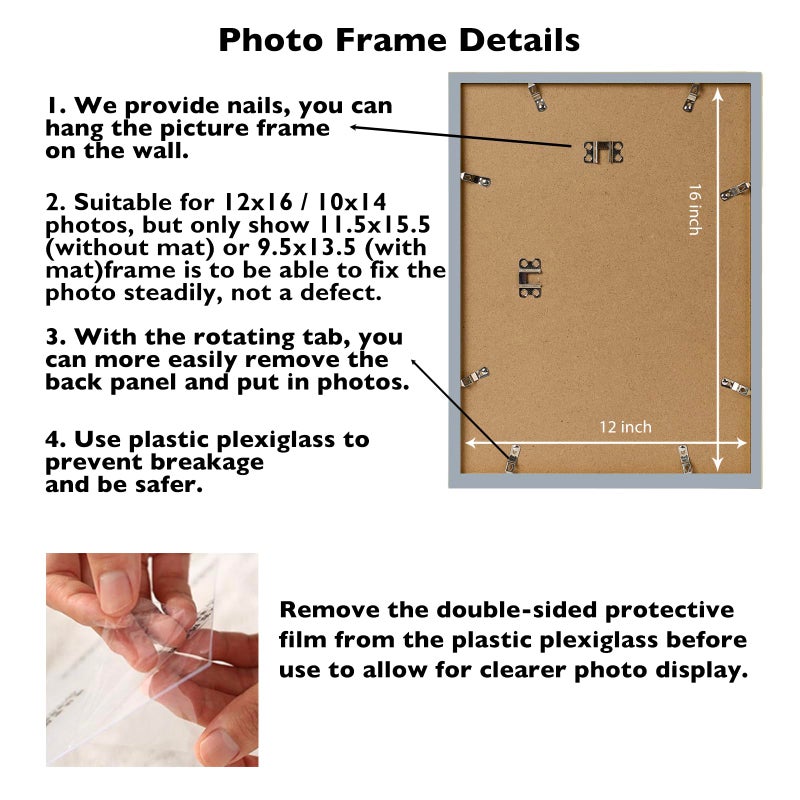 JCJMY 12x16 Picture Frame with 10x14 Mat for 30 x 40cm Diamond Art Painting, Display Photo 10x14 with Mat or 12 x 16 Without Mat, Wall Hanging Large Frame with Durable Plexiglass, Rustic Brown - Image 5