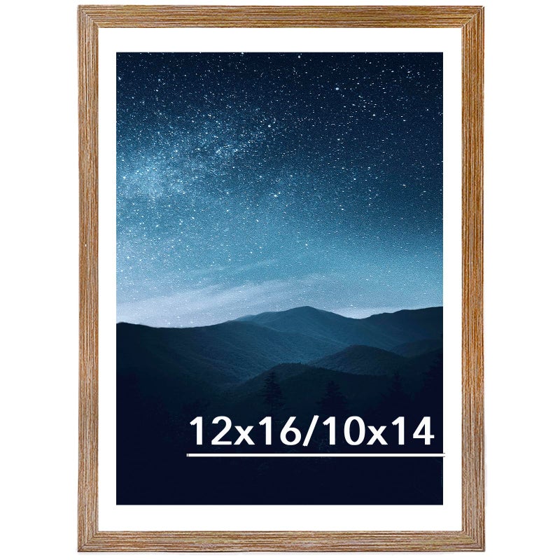 JCJMY 12x16 Picture Frame with 10x14 Mat for 30 x 40cm Diamond Art Painting, Display Photo 10x14 with Mat or 12 x 16 Without Mat, Wall Hanging Large Frame with Durable Plexiglass, Rustic Brown - Image 1