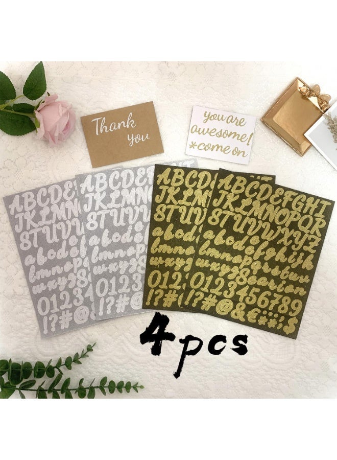 4-Pack Gold/Silver Glitter Alphabet Number Stickers, DIY Personalized Decals for Water Bottles & Journals - Image 1