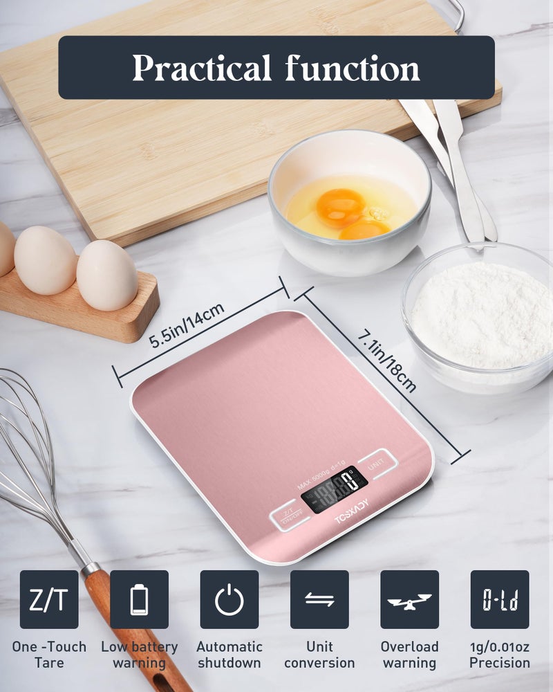 Tcsxady Food Scale, 11lb Digital Kitchen Scale with 6 Units LCD Display and Tare Function,Compact Design for Baking,Healthy Cooking,Meal Prep, 304 Stainless Steel - Image 5