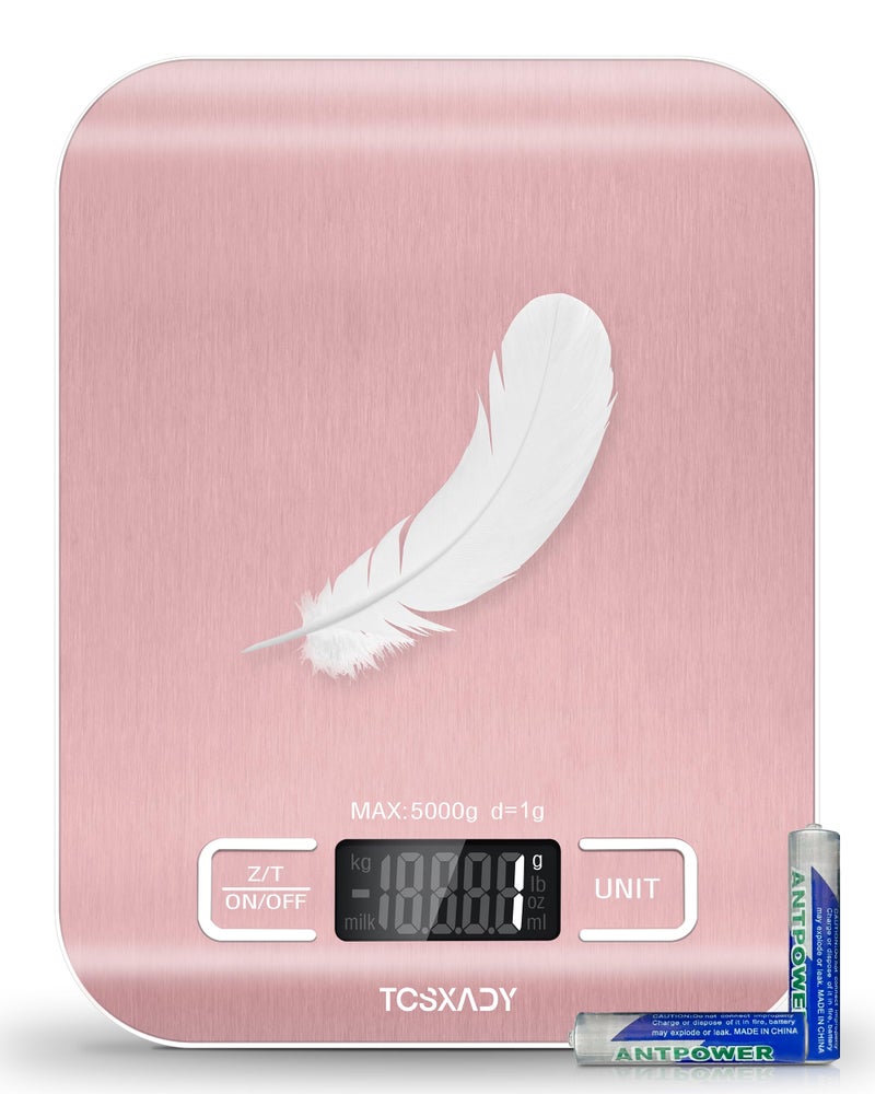 Tcsxady Food Scale, 11lb Digital Kitchen Scale with 6 Units LCD Display and Tare Function,Compact Design for Baking,Healthy Cooking,Meal Prep, 304 Stainless Steel - Image 1