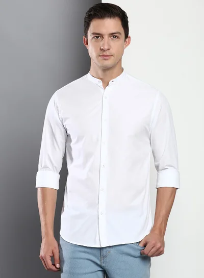 Dennis Lingo Men's White Slim Fit Casual Spread Shirt