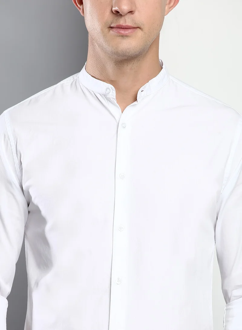 Dennis Lingo Men's White Slim Fit Casual Spread Shirt
