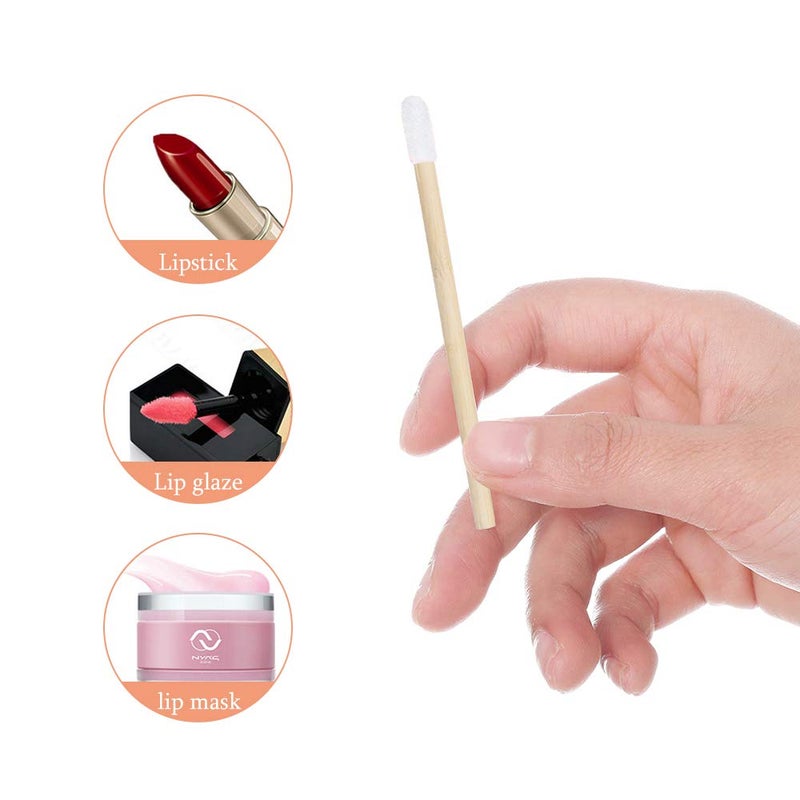 MyAoKuE-UP 100pcs Lip Gloss Wands Disposable Bamboo Handle Lip Brushes Lipstick Applicator Makeup Tool - Image 3