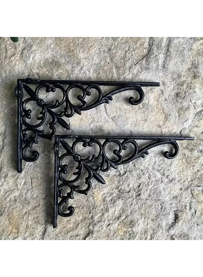 2 Pack Cast Iron Right Angle Brackets 24x15cm Black Wall Mounted Shelf Supports - Image 3