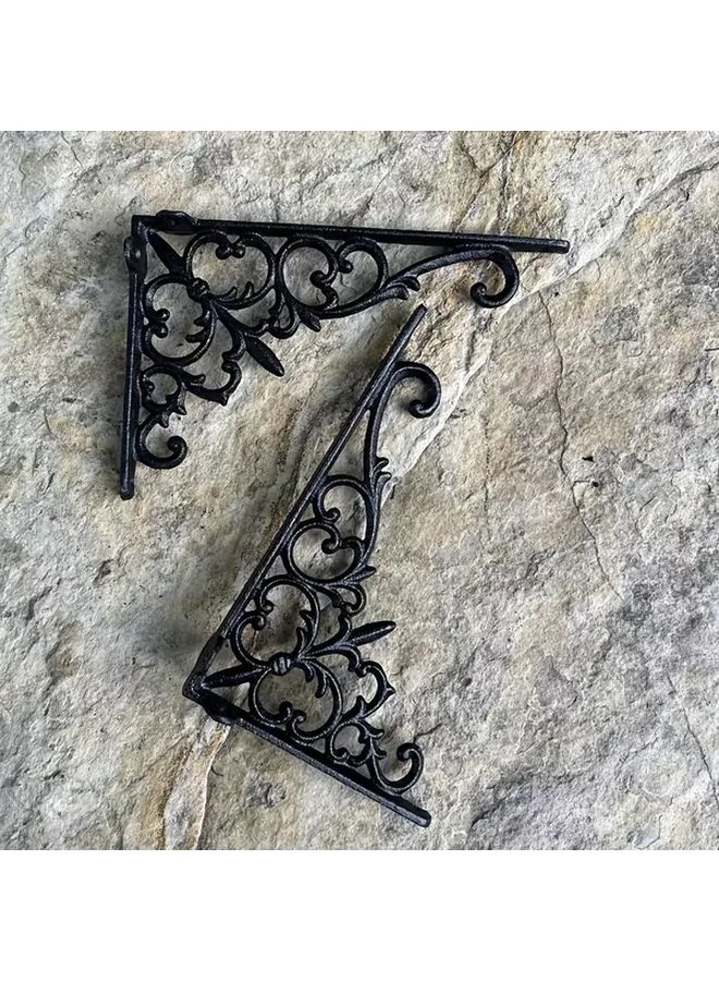 2 Pack Cast Iron Right Angle Brackets 24x15cm Black Wall Mounted Shelf Supports - Image 5