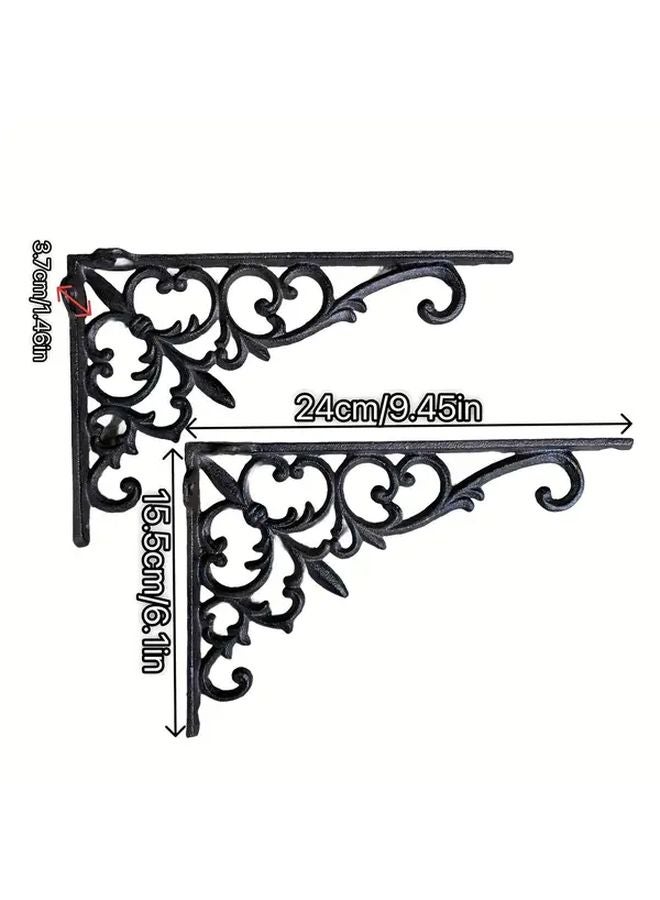 2 Pack Cast Iron Right Angle Brackets 24x15cm Black Wall Mounted Shelf Supports - Image 4