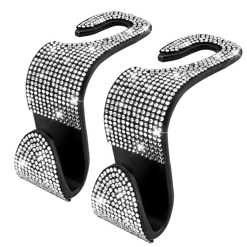 Dermasy 2 Pack Car Hooks, 2021 New Bling Rhinestones Crystal Hooks Car Decorations Auto Seat Back Organizers Strong and Durable Backseat Hanger Storage Universal for SUV Truck Vehicle (Silver) - Image 1