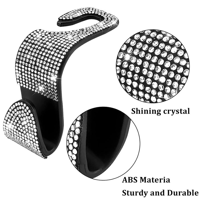 Dermasy 2 Pack Car Hooks, 2021 New Bling Rhinestones Crystal Hooks Car Decorations Auto Seat Back Organizers Strong and Durable Backseat Hanger Storage Universal for SUV Truck Vehicle (Silver) - Image 3
