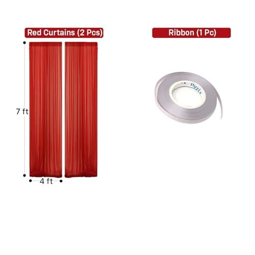 Party Propz ديكور خلفية أحمر من Party Propz - 3 قطع، قماش خلفية للديكور بوجا، عناصر ديكور خلفية بوجا، ديكورات الزفاف والهالدي، ستارة حمراء لزينة الذكرى السنوية (Net Mix) - Image 2