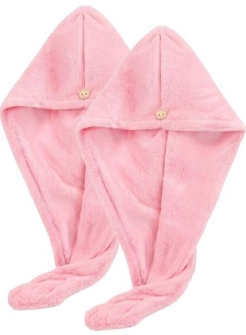 gem Microfiber Hair Wrap Bath Towel - 2pcs Set Pink - Image 2