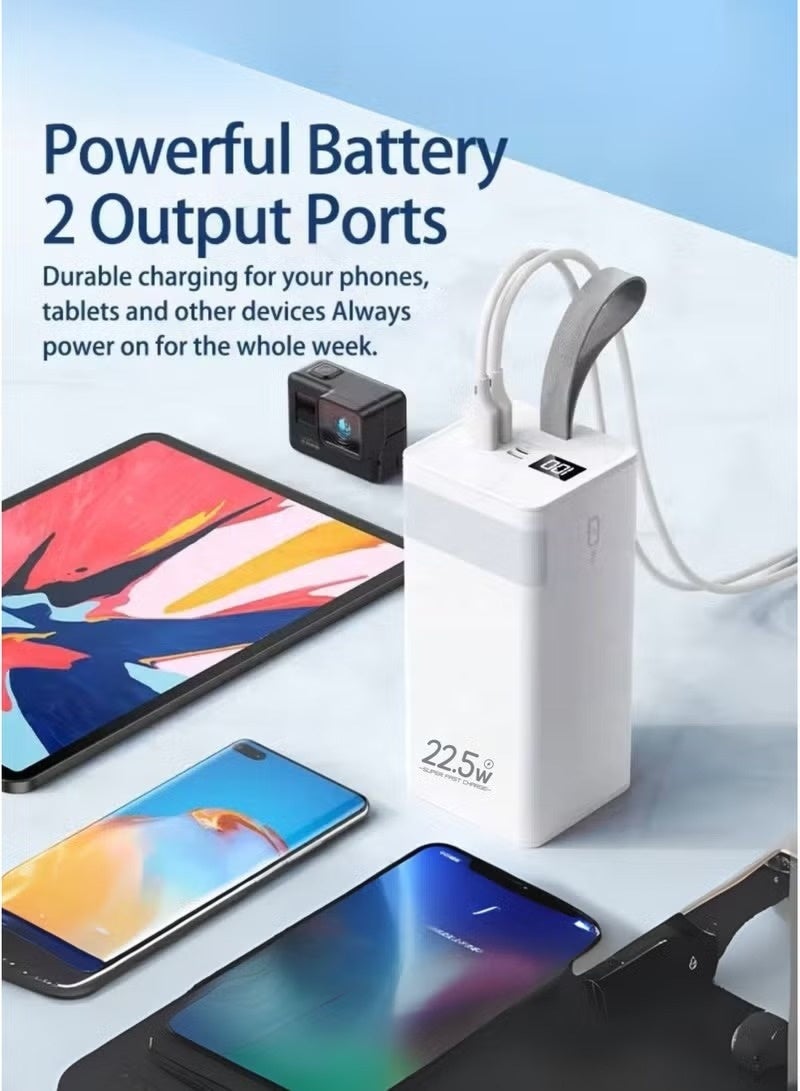 LEVINO 50000mAh Power Bank with 22.5W Fast Charging – Outdoor Portable Battery with LED Light, Dual USB, Type-C & Micro USB Ports – White - Image 4