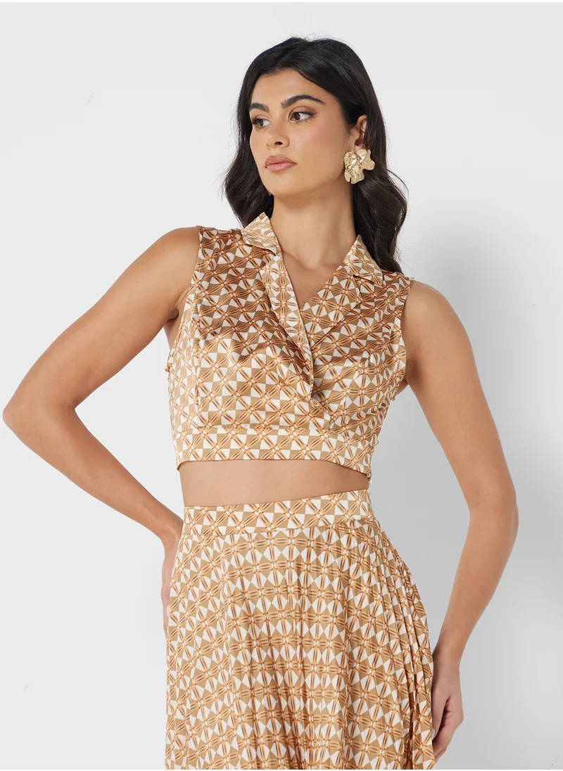 ELLA Geometrical Print Crop Top & Skirt Set