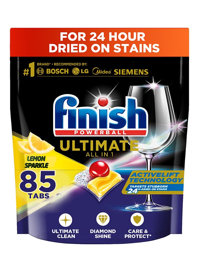 Finish Ultimate Dishwasher Tablets, Lemon Sparkle Scent, 2x More Cleaning Power, 85 Tabs - Image 1