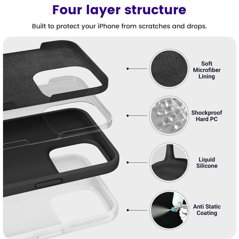 OTOFLY Designed for iPhone 15 Pro Case, Silicone Shockproof Slim Thin Phone Case for iPhone 15 Pro 6.1 inch, (Black) - Image 3