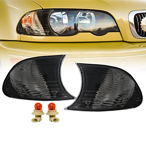 USR UNIQUE STYLE RACING DEPO 00-01 E46 2D Cornering Lights - OE Euro Smoke Clip-On Corner Turn Signal Lamps (Left + Right) Compatible with 2000-2001 BMW E46 3 Series 2 Doors Coupe/Convertible (Smoked Lens w/ 2 Amber Bulbs) - Image 1