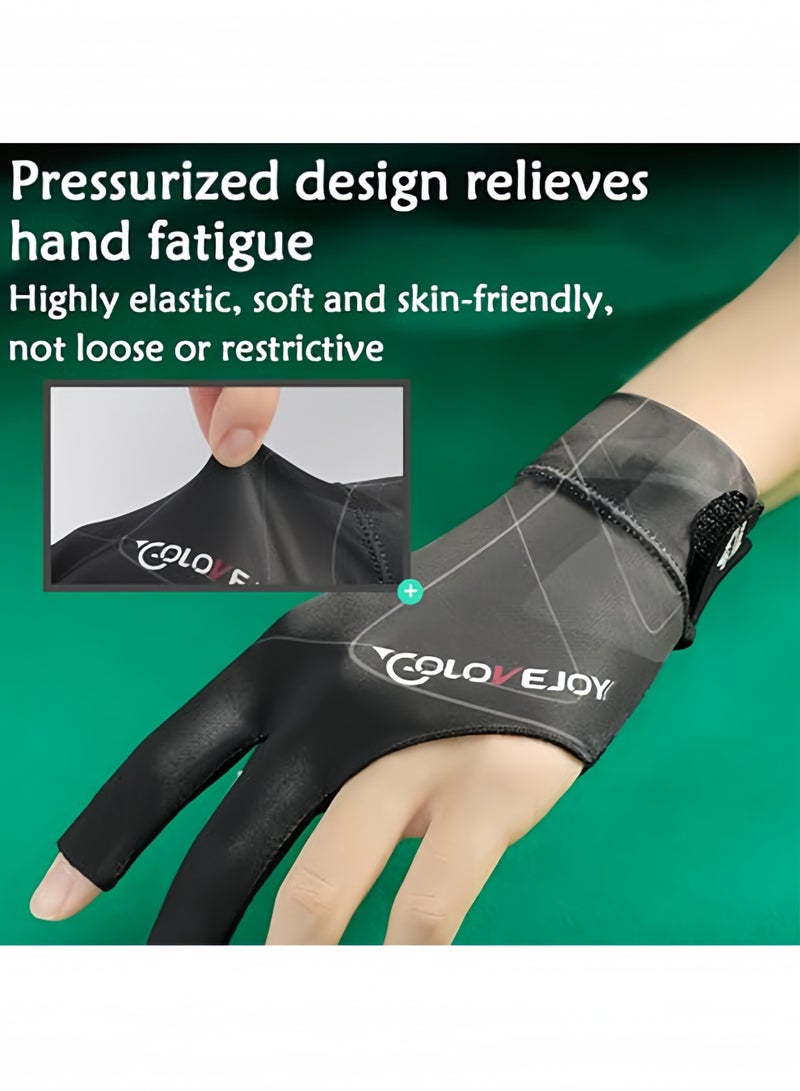 GO LOVE JOY 2 Pcs Professional Billiards Snooker Gloves Lightweight Breathable Sweat Wicking Non Slip Gloves Black and Dark Blue for Billiards Enthusiasts Pool Hall Training Club Competition Daily Practice,only Left Hand - Image 3