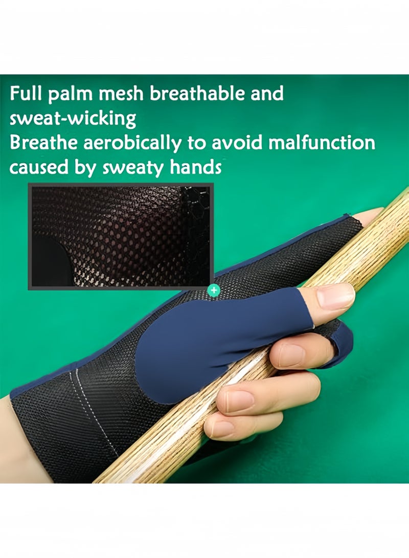 GO LOVE JOY 2 Pcs Professional Billiards Snooker Gloves Lightweight Breathable Sweat Wicking Non Slip Gloves Black and Dark Blue for Billiards Enthusiasts Pool Hall Training Club Competition Daily Practice,only Left Hand - Image 5