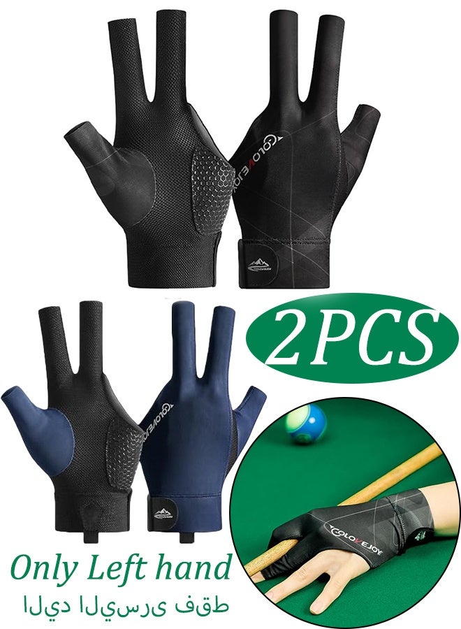GO LOVE JOY 2 Pcs Professional Billiards Snooker Gloves Lightweight Breathable Sweat Wicking Non Slip Gloves Black and Dark Blue for Billiards Enthusiasts Pool Hall Training Club Competition Daily Practice,only Left Hand - Image 1