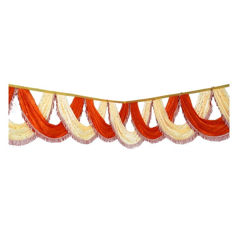 PRIYAKANT SAFAWALA PRIYAKANT SAFAWALA Ganpati Decoration Kaichi Jhalar Ideas at Home Festival Temple Wedding and Special Ganesh Chaturthi Decoration Jhalar Size Length 30 Feet and Hight 18 Inches Orange and Fown - Image 2