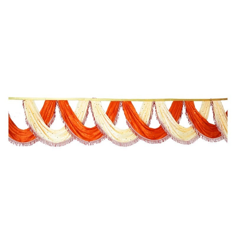 PRIYAKANT SAFAWALA PRIYAKANT SAFAWALA Ganpati Decoration Kaichi Jhalar Ideas at Home Festival Temple Wedding and Special Ganesh Chaturthi Decoration Jhalar Size Length 30 Feet and Hight 18 Inches Orange and Fown - Image 1