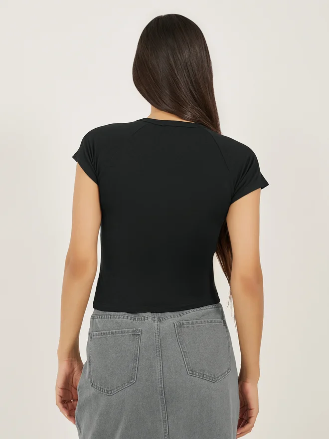 Styli Styli Whiskered Denim A-Line Midi Skirt with Front Slit