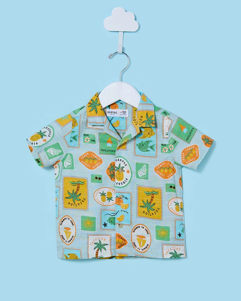 ردتاغ طقم قميص وشورت بطبعة كاملة باللون الأزرق للأولاد الرضع