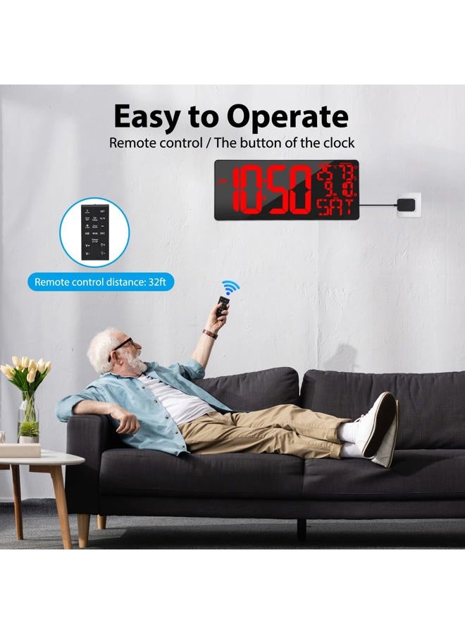 Xflyee [2024 New] 18" Digital Wall Clock Large Display/Bluetooth Sync Time, Large Wall Clock with Remote Control, Auto DST, Alarm, Temperature and Date - Easy to Read and Set Timer - Image 3