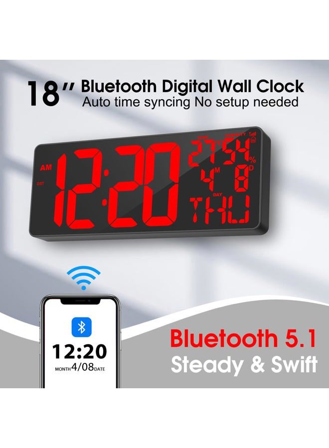 Xflyee [2024 New] 18" Digital Wall Clock Large Display/Bluetooth Sync Time, Large Wall Clock with Remote Control, Auto DST, Alarm, Temperature and Date - Easy to Read and Set Timer - Image 2