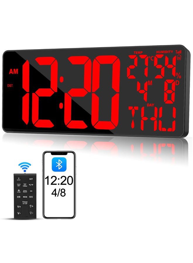 Xflyee [2024 New] 18" Digital Wall Clock Large Display/Bluetooth Sync Time, Large Wall Clock with Remote Control, Auto DST, Alarm, Temperature and Date - Easy to Read and Set Timer - Image 1