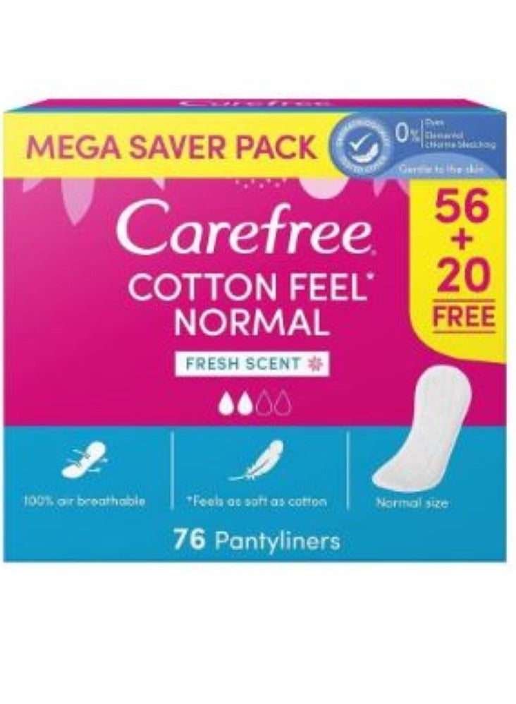 Carefree Women's Daily Pads, Cotton Feel, Refreshing Fragrance, Regular Size - 56 + 20 Pads