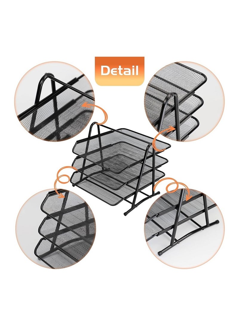 Generic 3-Tier Mesh Desk Organizer for Letter Storage, File and Document Storage, A4 File Filler Tray, Office Paper Holder, Black Rectangular - Image 3