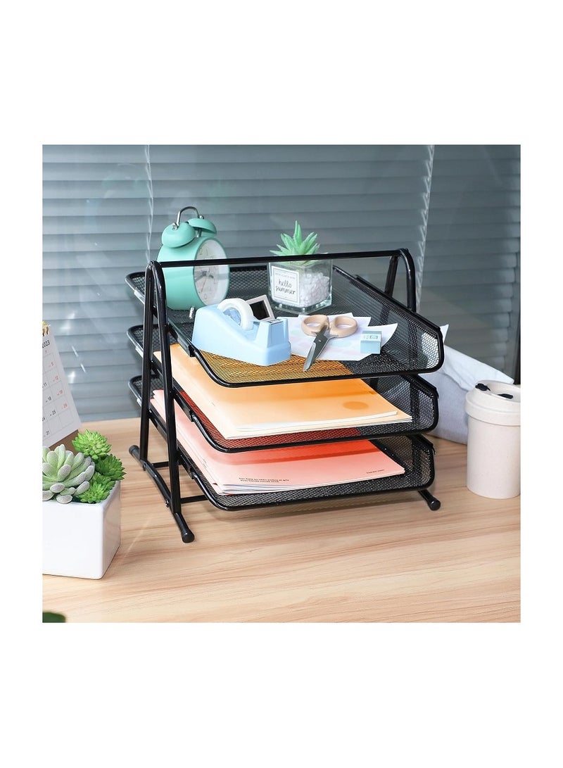 Generic 3-Tier Mesh Desk Organizer for Letter Storage, File and Document Storage, A4 File Filler Tray, Office Paper Holder, Black Rectangular - Image 4