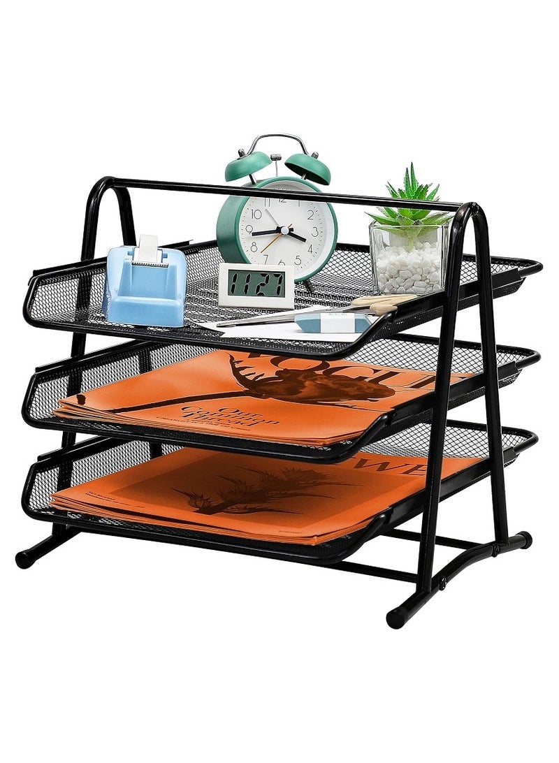 Generic 3-Tier Mesh Desk Organizer for Letter Storage, File and Document Storage, A4 File Filler Tray, Office Paper Holder, Black Rectangular - Image 1