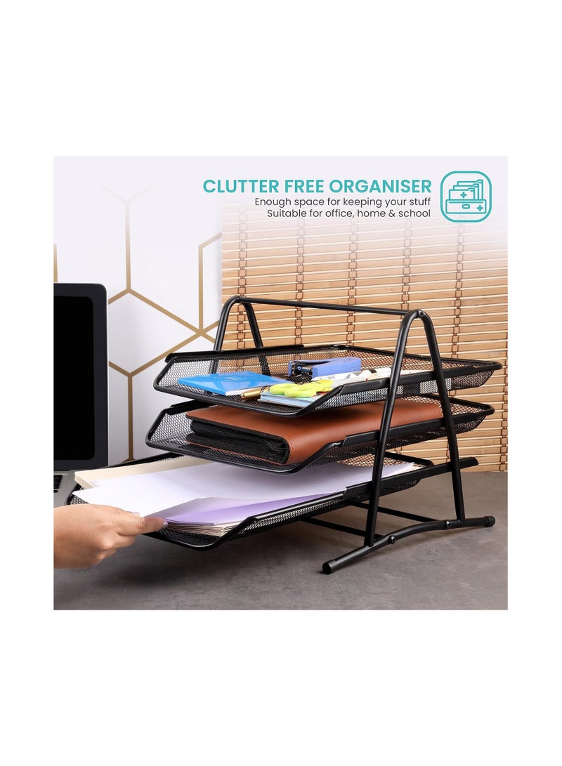 Generic 3-Tier Mesh Desk Organizer for Letter Storage, File and Document Storage, A4 File Filler Tray, Office Paper Holder, Black Rectangular - Image 2