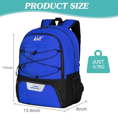 WOLT | Youth Soccer Bag, Soccer Backpack, Basketball Backpack with Cleat Shoe and Ball Compartments Sports Backpack for Volleyball Football for Men Women (Blue) - Image 2