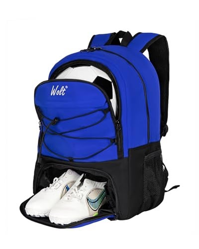 WOLT | Youth Soccer Bag, Soccer Backpack, Basketball Backpack with Cleat Shoe and Ball Compartments Sports Backpack for Volleyball Football for Men Women (Blue) - Image 1